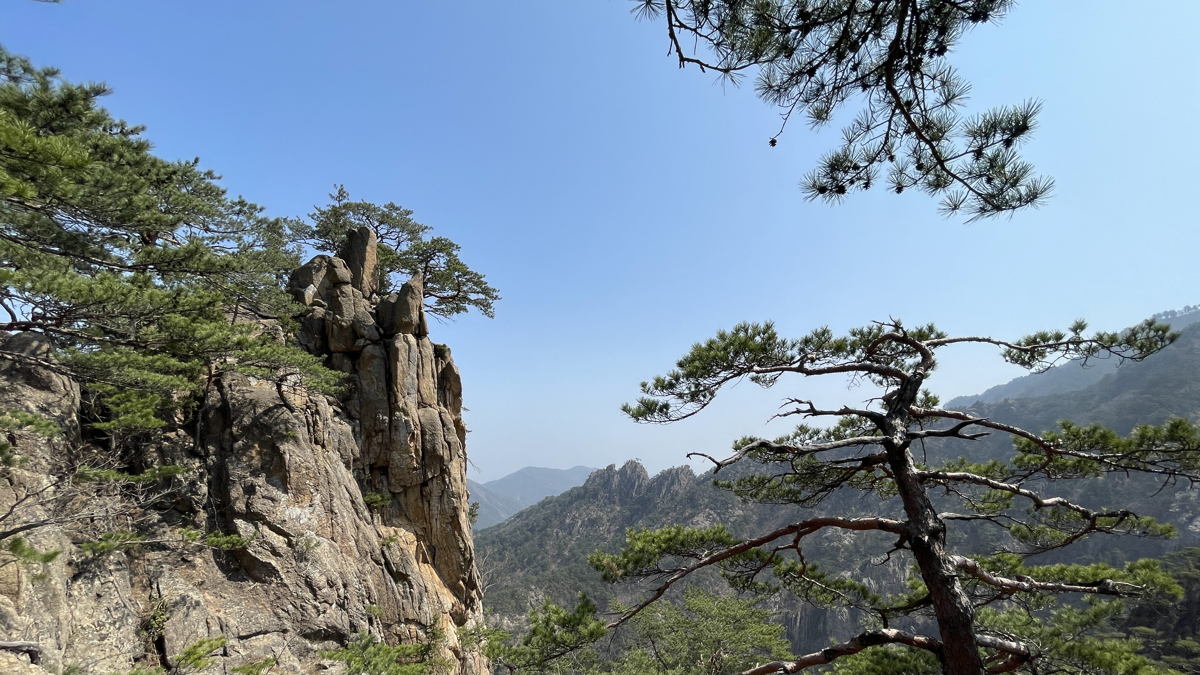 Paysage rocailleux, avec des arbres et des montagnes dans le parc de Seoraksan.